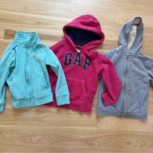 Girls Puma Fleece / Gap logo hoodie/ Cat & jack Hooded Zip-Up Sweatshirt Bundle